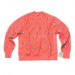 Champion Reverse Weave Crew Sweatshirt Mens Sz L Large Scribble Logo Peach Melon